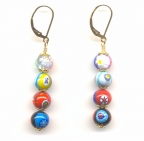 Millefiori 8mm 4 Colored Bead Earrings